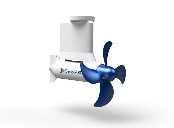 HD현대중공업이 북극항로 시대를 앞당길 차세대 친환경·고기동 선박 추진기술을 선보였다. 3MW급 프로펠러-모터 직결형 선회식 전기추진기(POD, Podded Propulsor) 조감도. HD현대중공업 제공