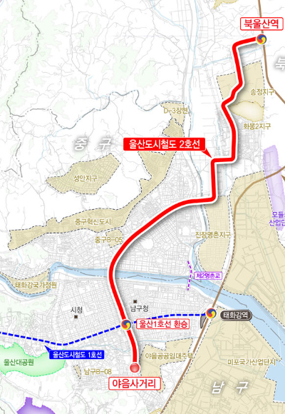 울산도시철도 2호선 노선도. 울산시 제공
