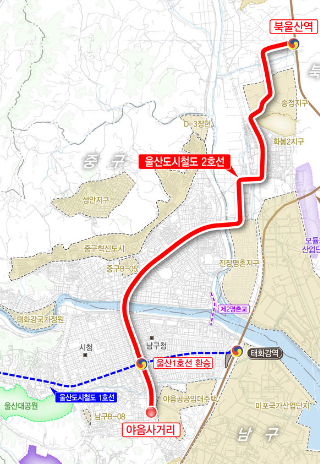 울산도시철도 2호선 노선도. 울산시 제공