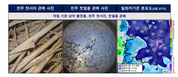 전주 첫 서리와 얼음 관측 사진. 전주기상지청 누리집 캡처