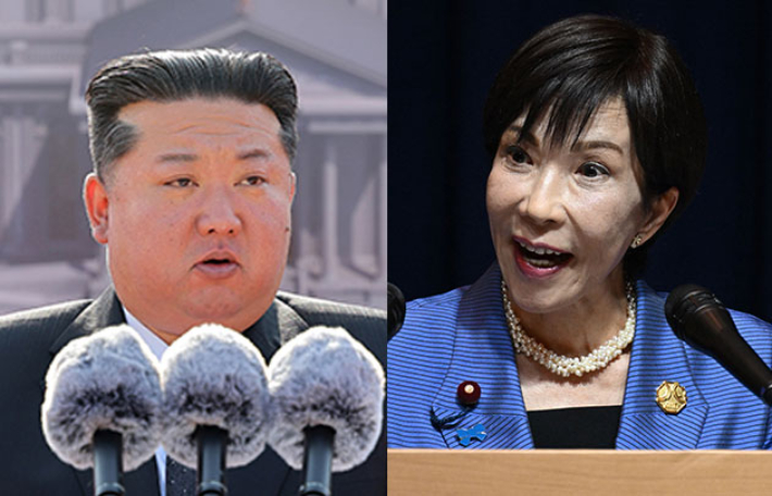 다카이치 사나에 일본 총리(오른쪽)와 김정은 북한 국무위원장. 연합뉴스