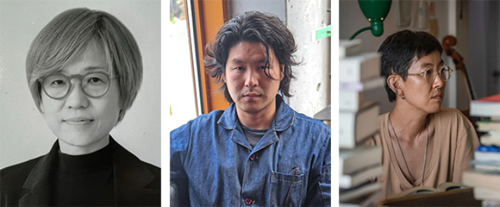 서울독립영화제2025 본선 단편경쟁 부문 심사위원 김미영 감독, 박경근 시각예술가 겸 감독, 유진목 시인 겸 감독. 서울독립영화제 제공