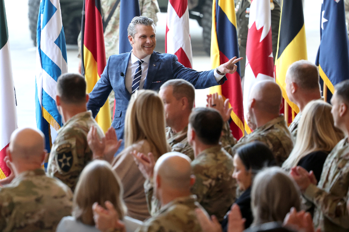 피트 헤그세스 미국 국방부 장관이 4일 경기도 평택시 캠프 험프리스에서 열린 장병격려행사에 참석하고 있다. 국방일보 제공
