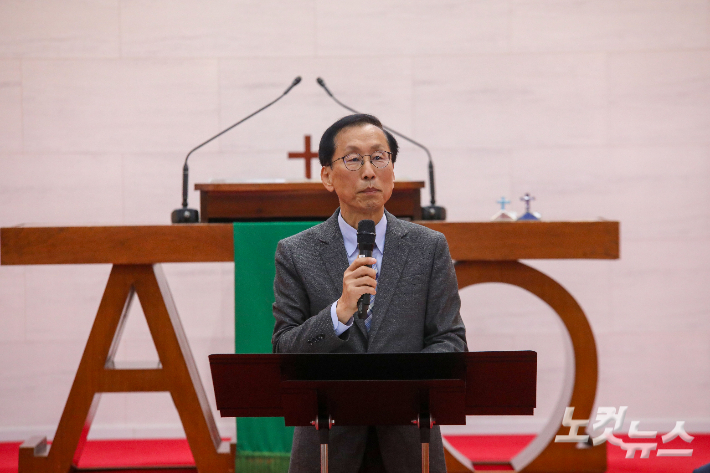 정읍시장로연합회 신임 회장 양영기 장로가 취임사를 전하고 있다. 최화랑 기자