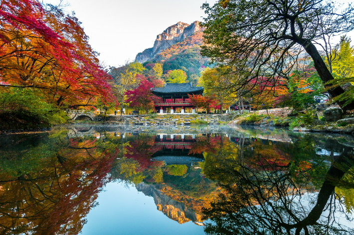 전라남도가 '단풍길 따라 떠나는 힐링여행지'로 추천한 장성 백양사 입구 누각인 쌍계루. 전라남도 제공