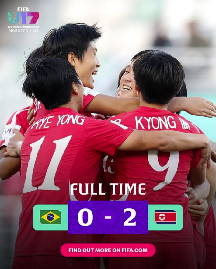 북한 선수들이 U-17 여자 월드컵 결승행을 확정지은 후 기뻐하고 있다. FIFA SNS 캡처