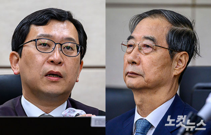 이진관 부장판사(왼쪽)와 한덕수 전 국무총리. 사진공동취재단