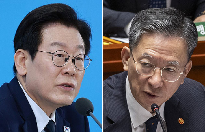이재명 대통령(왼쪽)과 정성호 법무부 장관. 연합뉴스