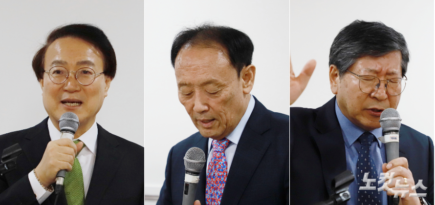 왼쪽부터 김민호 목사(사회), 주영화 장로(기도), 이종석 목사(축도)가 순서를 진행하고 있다. 한세민 교계기자