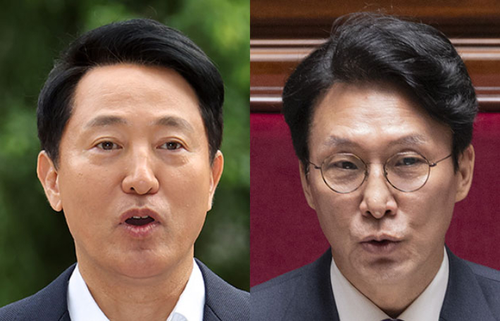 오세훈 서울시장(왼쪽)과 김민석 국무총리. 윤창원 기자·연합뉴스