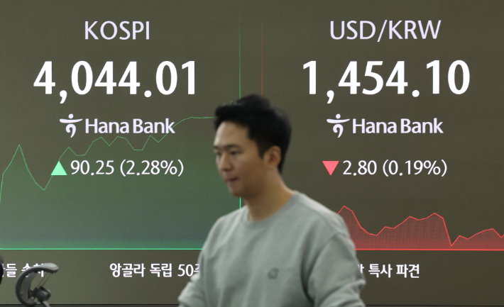 10일 오전 서울 중구 하나은행 본점 딜링룸 현황판에 코스피, 원/달러 환율이 표시돼 있다. 연합뉴스