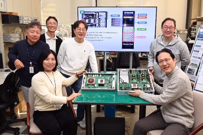 광스위치 기반 데이터센터 자원연결 기술을 개발한 ETRI 연구진. ETRI 제공