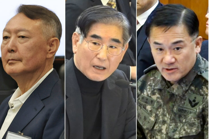 윤석열 전 대통령(왼쪽부터), 김용현 전 국방부 장관, 여인형 전 국군방첩사령관. 연합뉴스