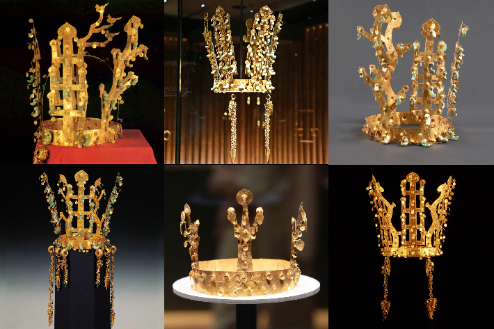 국립경주박물관에서 신라금관특별전을 통해 전시하고 있는 금관들. 경주시 제공