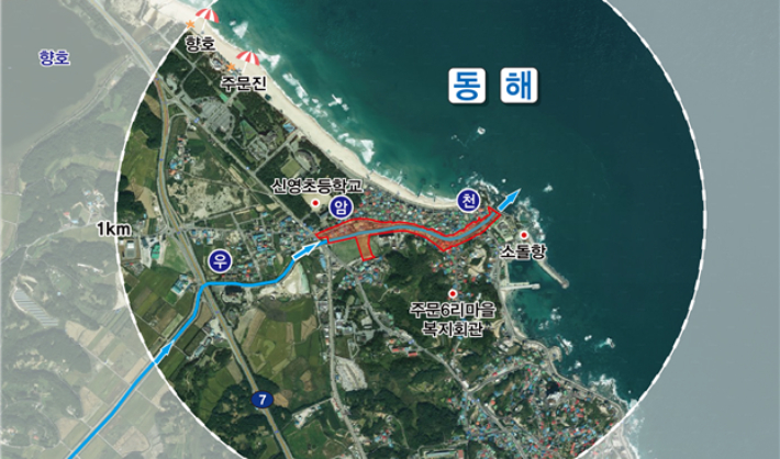 강릉 주문진읍 우암 자연재해위험개선지구 정비사업 위치도. 강릉시 제공