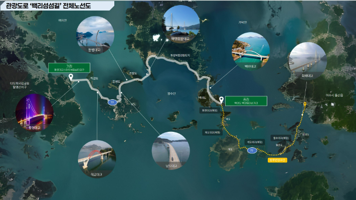 '대한민국 관광도로' 전남 1호에 선정된 여수 백리섬섬길 노선도. 전라남도 제공