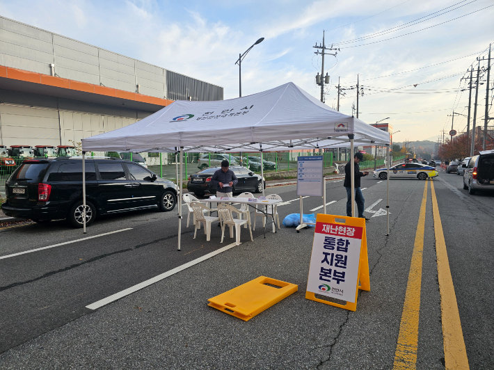 화재 진화 지원에 나선 천안시. 독자 제공