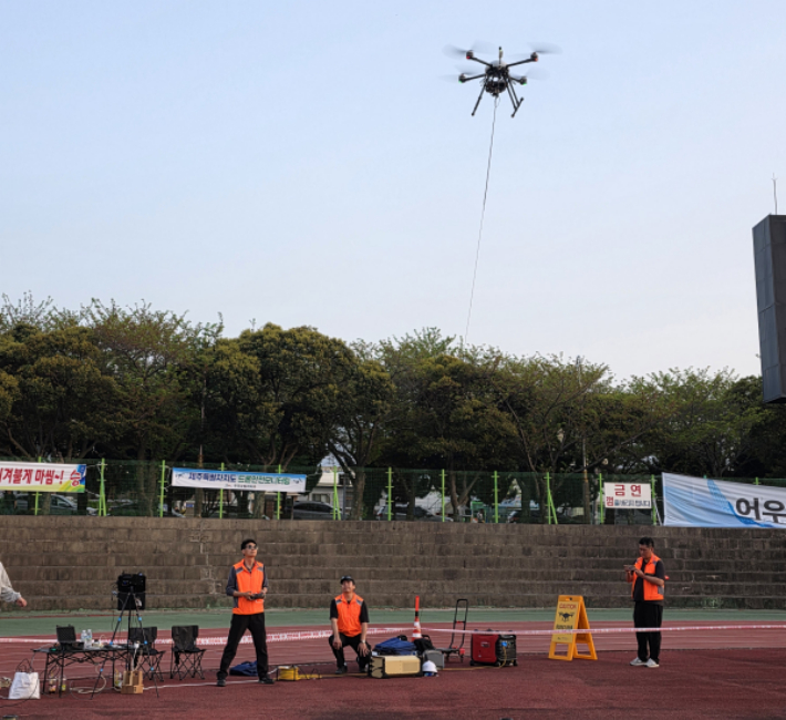 유선 드론을 활용한 안전 모니터링 모습. 제주도 제공 