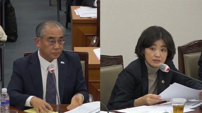 부산관광공사를 상대로 행정사무감사 질의를 하고 있는 김효정(오른쪽) 의원. 부산시의회 제공
