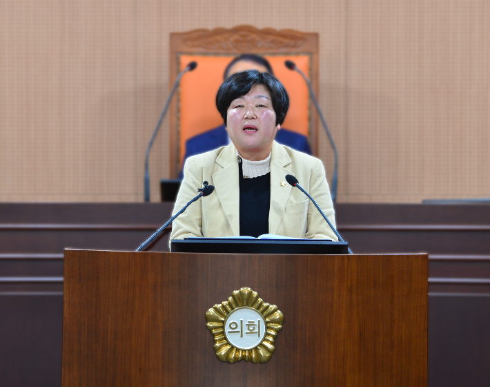 19일 광주 북구의회 진보당 손혜진 의원이 5분 자유발언에서 광주운전면허시험장 건립사업 정상화를 촉구하고 있다. 광주 북구의회 제공