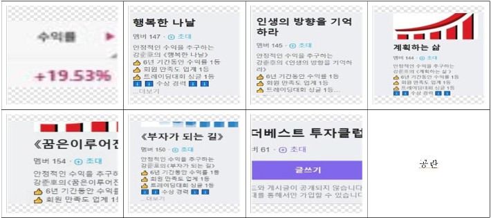 사기 조직이 피해자를 유인하기 위해 개설한 허위의 투자리딩방. 부산경찰청 제공