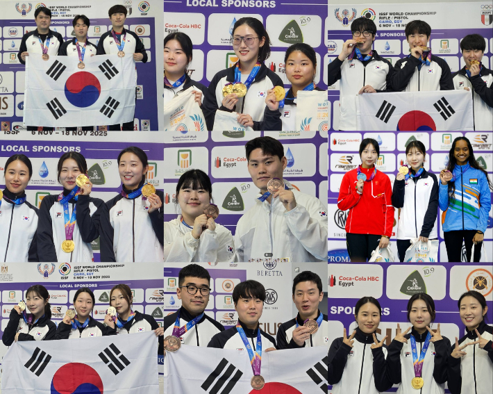 2025 카이로 국제사격연맹(ISSF) 세계선수권대회에서 메달을 획득한 한국 사격 대표팀 선수들. 대한사격연맹 제공