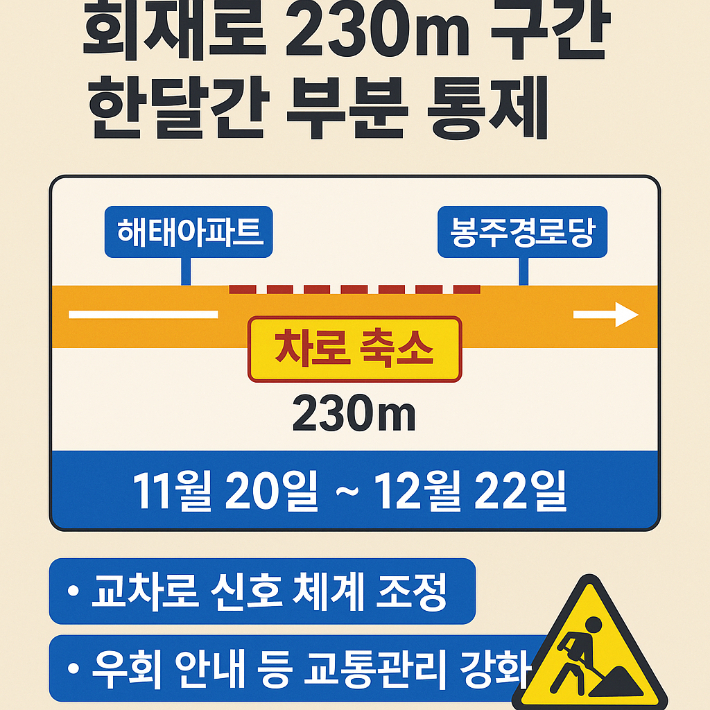 광주도시철도 2호선 공사로 회재로 230m 구간 부분 통제. ChatGPT Image 캡처