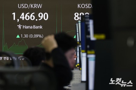 미국 기준금리 동결 전망에 힘입어 원/달러 환율 장 초반 상승세를 보인 20일 오전 서울 중구 하나은행 딜링룸에 환율이 표시돼 있다.