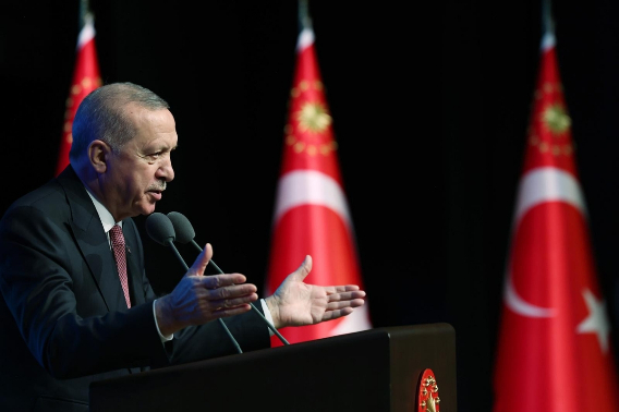 20일(현지시간) 레제프 타이이프 에르도안 튀르키예 대통령이 앙카라에서 열린 행사에서 연설 중이다. 연합뉴스