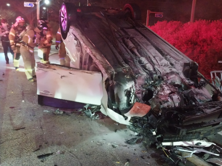 사고 현장에서 운전자는 도주한 상황. 전북소방본부 제공