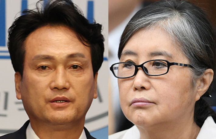 더불어민주당 안민석 전 의원(왼쪽)과 최서원(개명 전 최순실)씨. 황진환 기자·연합뉴스 