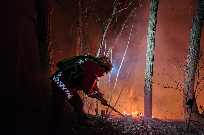 양양 산불 진화 중인 산림청 진화대원. 강원도 제공