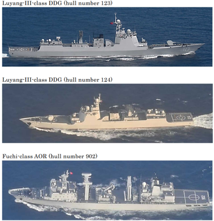 일본 합동참모본부는 지난 9월 19일자 보도자료에서, 중국 구축함 2척과 보급함 1척 등 군함 3척이 9월 16일~17일 쓰시마해협을 통과해 동해로 북상했다고 발표했다. 이후 뉴스위크(Newsweek)의 보도에 따르면, 이 중국 군함들은 동해를 지나 홋카이도 북쪽의 소야해협을 거쳐 북태평양으로 빠져나갔다. 일본 합동참모본부(통합막료감부) 홈페이지 캡처