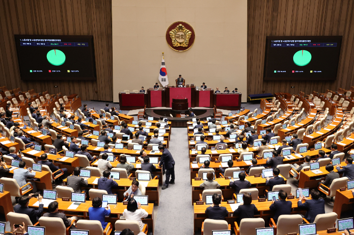 노란봉투법이 국회 본회의에서 통과될 당시의 모습. 연합뉴스