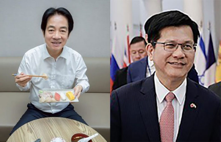 라이칭더 대만 총통의 초밥 인증샷(왼쪽), 린자룽 대만 외교부장. 연합뉴스