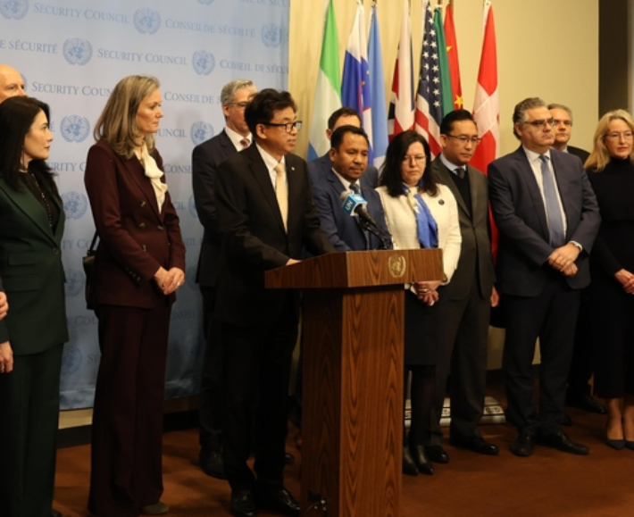 한국을 포함한 유엔 회원국 44개국은 24일(현지시간) 이날 미국 뉴욕 유엔본부에서 약식 회견을 열었다. 주유엔 한국대표부 제공