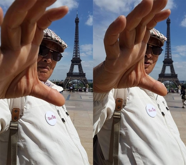 파리 에펠탑 높이를 손으로 가늠하는 모습. 채널 십오야 인스타그램