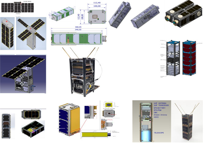 누리호에 탑재되는 큐브위성들 항우연의 국산 소자부품 우주 검증지원 플랫폼 1호(E3_TESTER_KARI-1) 위성(왼쪽위부터 시계방향으로), 스페이스린텍의 비천(BEE-1000) 위성, 한컴인스페이스의 세종4호(SEJONG-4) 위성, 전자통신연구원의 에트리샛(ETRISat) 위성, 우주로테크의 코스믹(COSMIC) 위성, 코스모웍스의 잭-003/004(JACK-003, -004) 위성, 쿼터니언의 퍼셋01(PERSAT01) 위성, 서울대학교의 스누글라이트3(SNUGLITE-III) 위성, 인하대학교의 인하 로샛(INHA-RoSAT) 위성, 카이스트의 케이히어로(K-HERO) 위성 그리고 세종대학교의 스파이론(SPIRONE) 위성. 항우연 제공