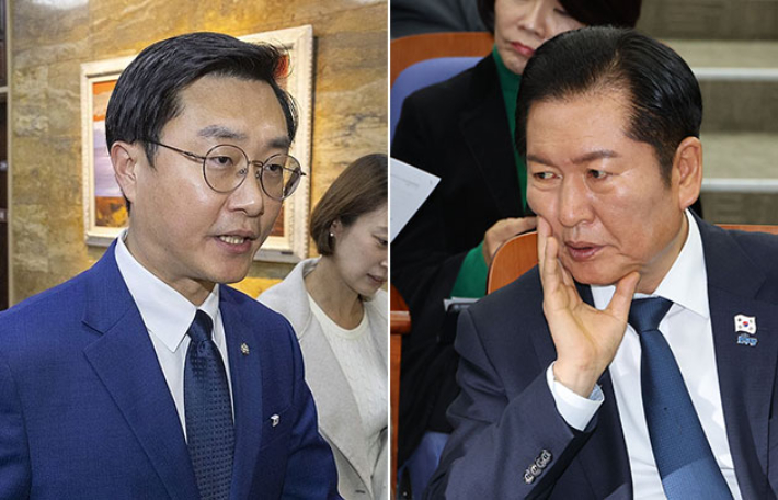 더불어민주당 장경태 의원(왼쪽)과 정청래 대표. 연합뉴스