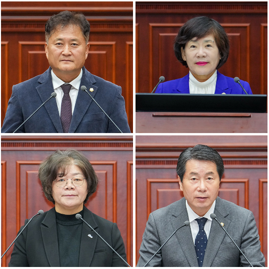 정희택, 한순희, 이강희, 김동해 의원이 5분 자유발언을 하고 있다. 경주시의회 제공
