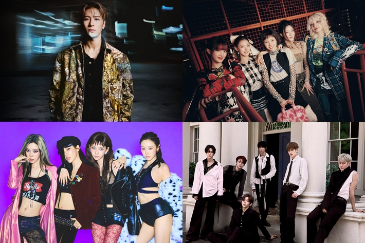 왼쪽부터 시계 방향으로 잭슨, 아이들, 라이즈, 에스파. 각 소속사 제공