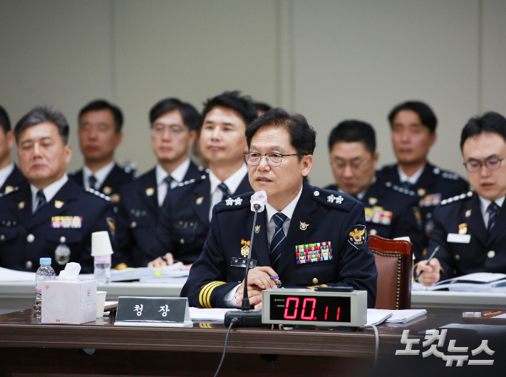 지난달 28일 열린 전북경찰청 국정감사에서 김철문 청장이 의원들의 질의에 답변하고 있다. 심동훈 기자