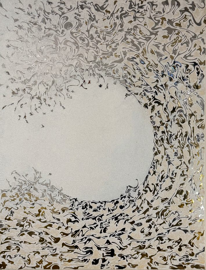 장인희, 'Circulation 001', Hand-cut mirror PET film on panel, 80.5 × 60.5 cm(2025). 금산갤러리 제공