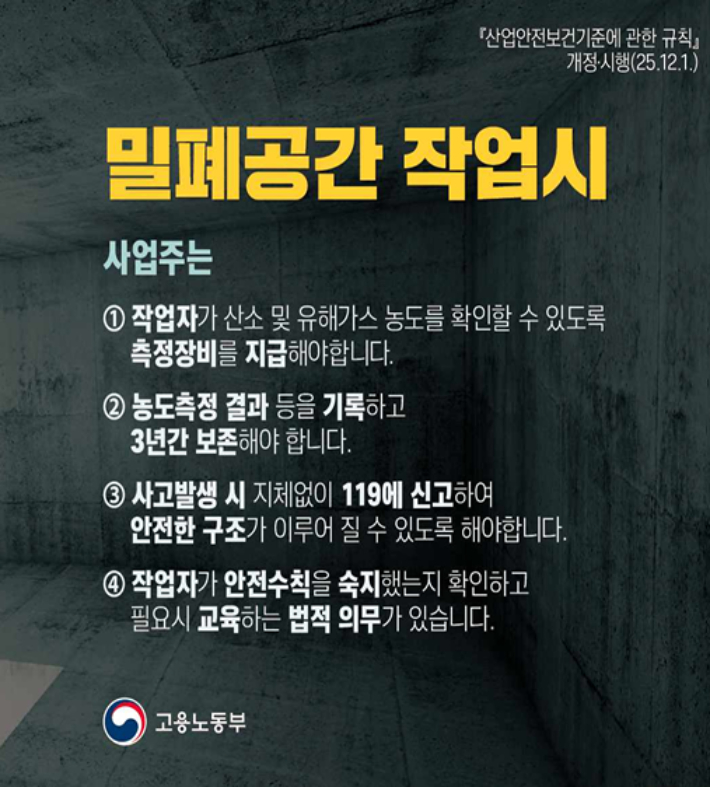 산업안전보건기준에 관한 규칙 개정안. 고용노동부 제공