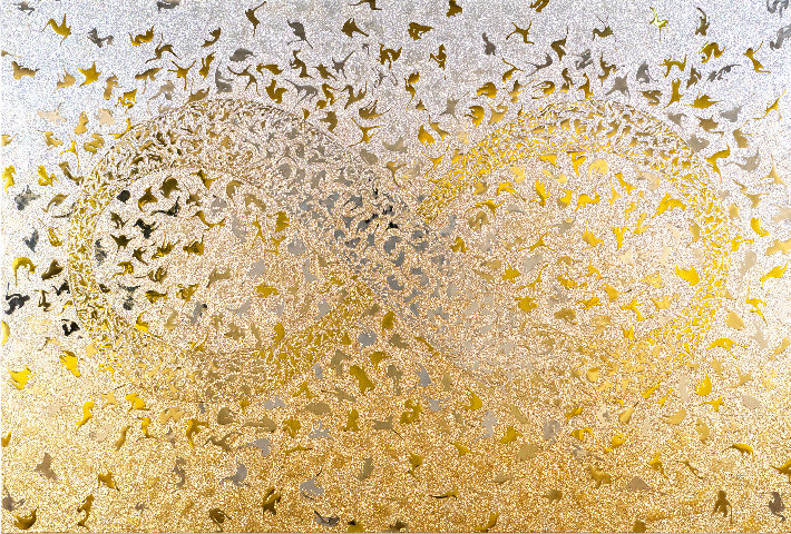 장인희, 'Infi nity_2509', Hand-cut mirror PET fi lm and mixed media on canvas, 130 × 194 cm(2025). 금산갤러리 제공