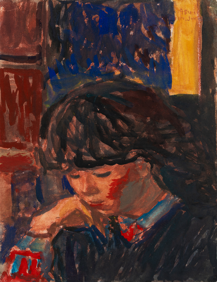 임직순, '소녀', 종이에 수채, 412x32cm(1984). 예화랑 제공