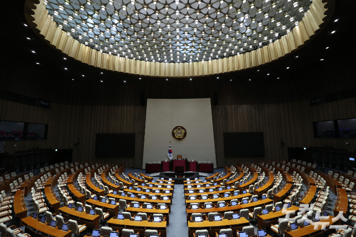 텅빈 국회 본회의장. 황진환 기자