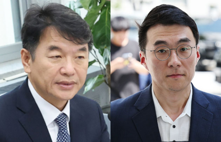 더불어민주당 문진석 원내운영수석부대표(왼쪽)와 대통령실 김남국 디지털소통비서관. 연합뉴스