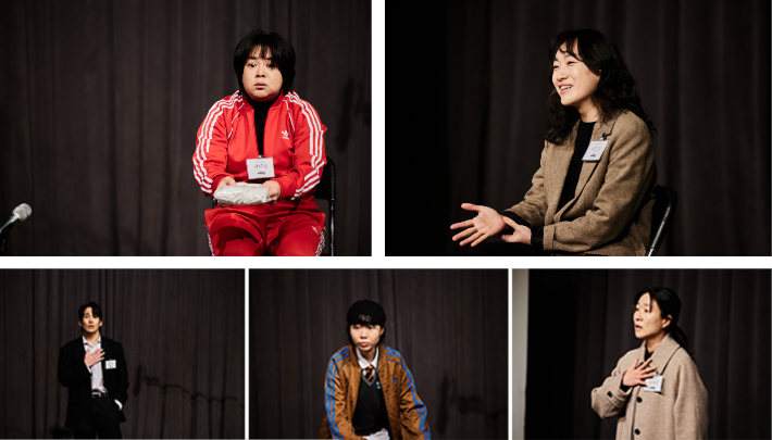 제8회 배우프로젝트 수상자 (왼쪽부터 시계방향) GRAND PRIZE 권다림, JURY PRIZE 이일진·강민지·노선우, Director's Choice 정조준이 본선 연기를 선보이고 있다. 서울독립영화제 제공