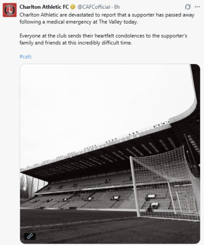 찰턴 구단 엑스(X) 캡처. 